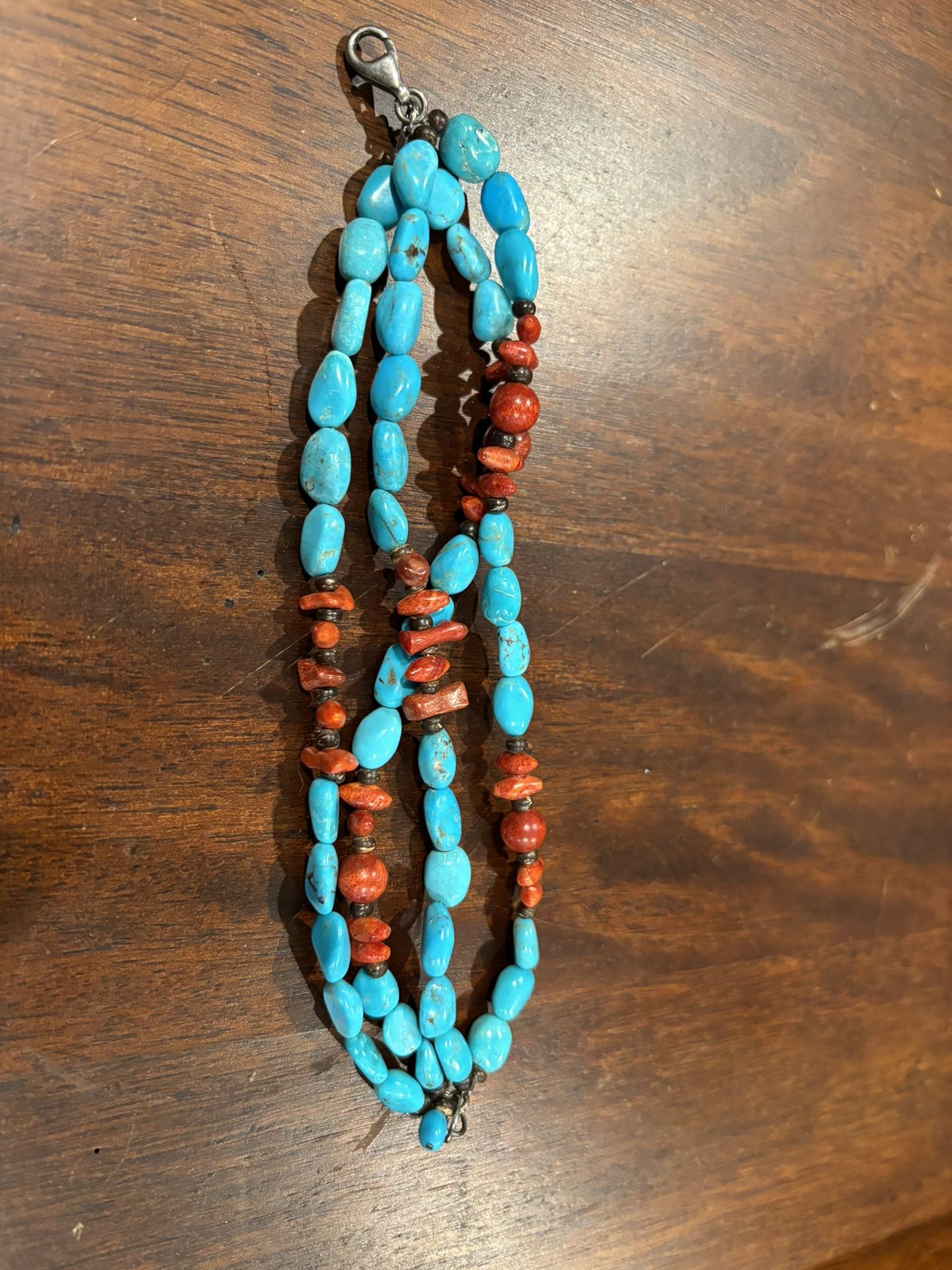 Turquoise and Coral Four Strand Bracelet
