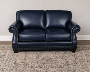 Cindy Crawford Home Trevaro Leather Loveseat – Deep Navy Blue