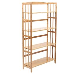 Bamboo Collapsible Shelf, Kitchen Storage Shelf, Plant Shelf, Bookshelf (5-Tier)