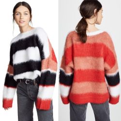 Cinq a Sept Damiana oversized mohair mixed stripe pullover sweater size S small