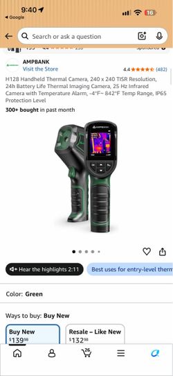 H128 Handheld Thermal Camera, 240 x 240 TISR Resolution, 24h Battery Life Thermal Imaging Camera, 25 Hz Infrared Camera with Temperature Alarm