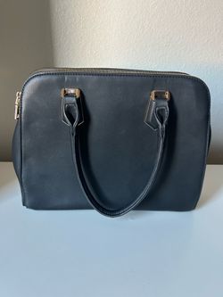 Black Satchel/Top Handle Bag Zip Top Gold Hardware Double Handles Inner Pockets