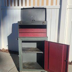 Cool Vintage Rolling Tool Cabinet with Tool Box.  NO SHIPPING AVAILABLE. 
P/U Yucaipa 