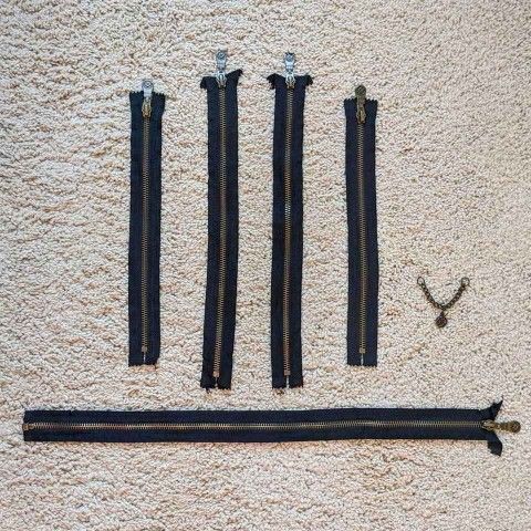 Set of five assorted length (10" 12" 19") Talon 5 metal separating zippers and matching link chain