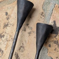 2 Pottery Barn Petaluma Bronze Rustic Candle Sticks Candle Holders 24"/ 18"