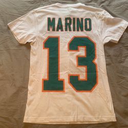 Dan Marino of the Miami Dolphins White Shirt; Men’s Medium