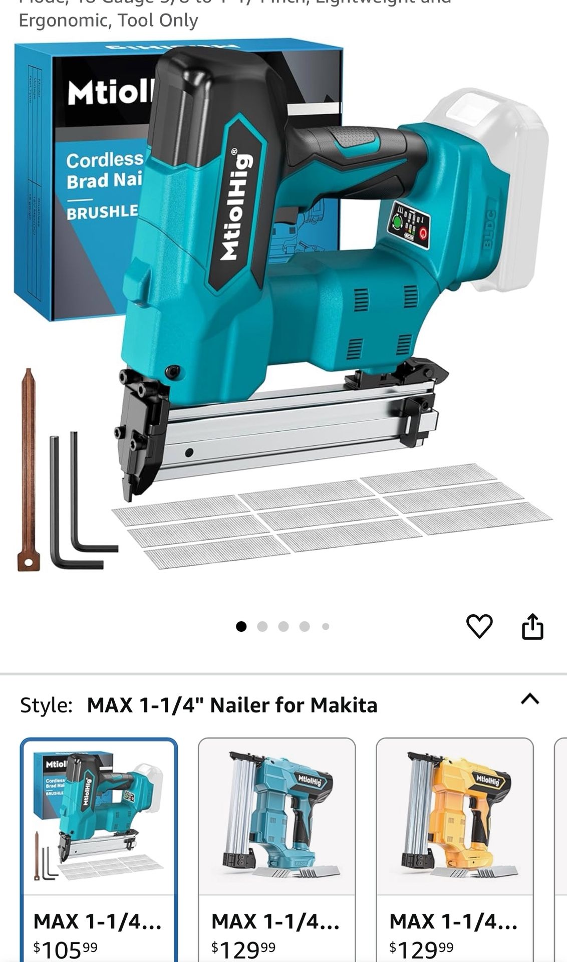 Cordless Brad Nailer for Makita 18V Lithium Ion Battery, Powered