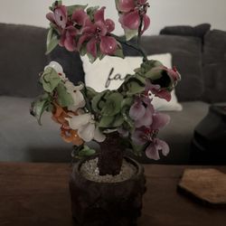 Bonsai Tree, Vintage Jade Glass Chinese Tree, Peking Glass, Home Decor, Faux Plant, Cherry Blossom