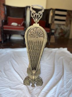 Vintage Ornate Brass Peacock Folding Fan Fireplace Screen