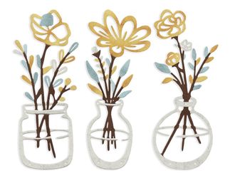 3 Piece Lightweight Metal Wall Decor, Wall Art Minimalist Flower 13.7" × 6" NEW