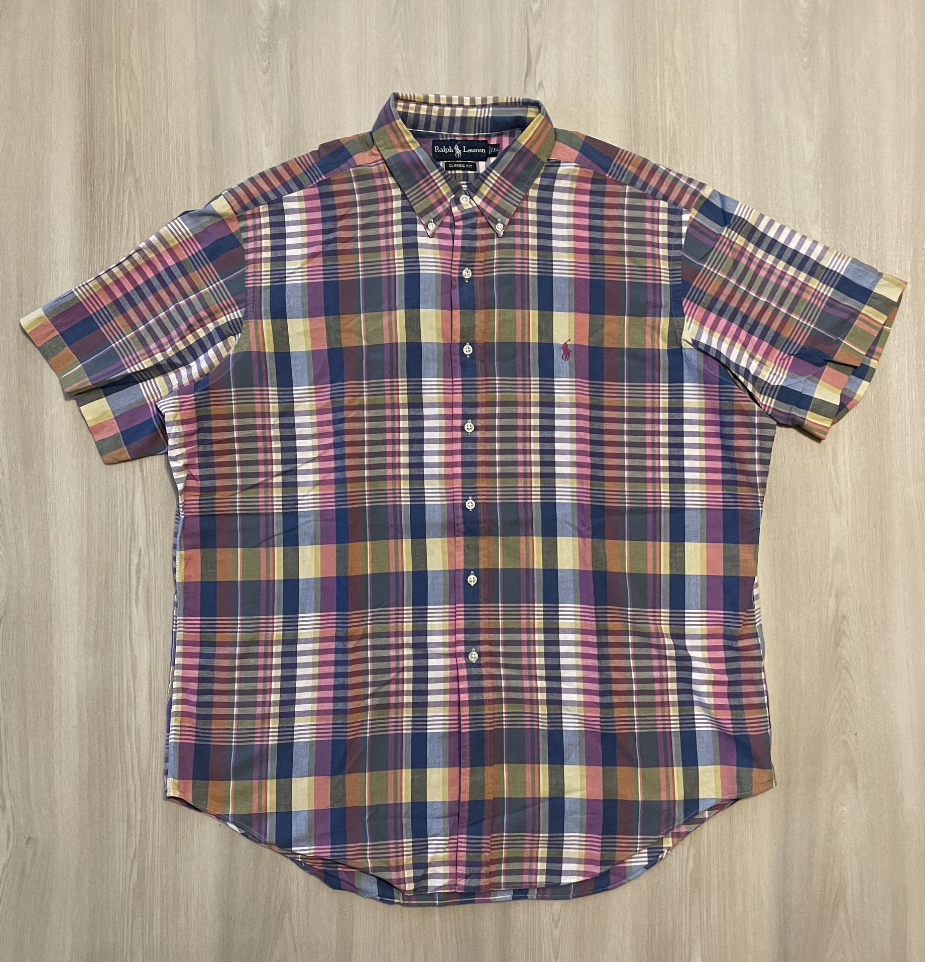 Vintage Polo Ralph Lauren Colorful Plaid Button Down Short Sleeve  Mens XL