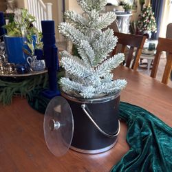 Vintage Ice Bucket Black With Lucite Lid Silver Handle And Knob  Christmas Decor 