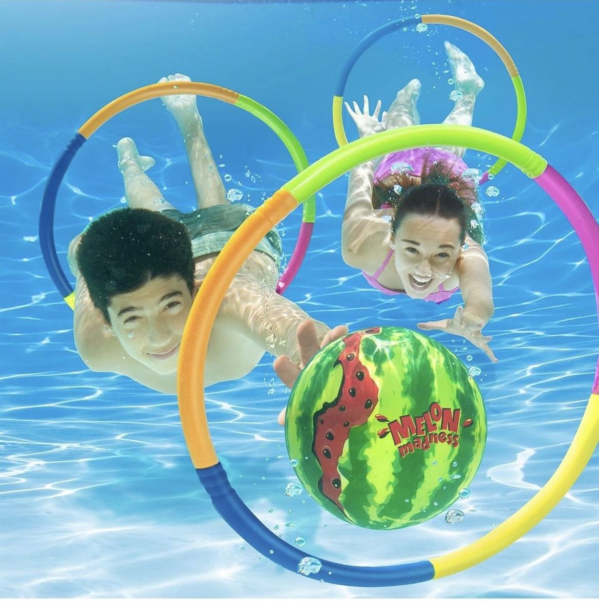 Banzai Melon Madness Pool Challenge Underwater Ball Set with 3 Target Hoopso 🆕👍• Retails $26.99