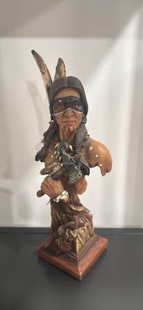 Koitsenko Hunter Native American Indian Chief Warrior Holding Axe Bust Figurine