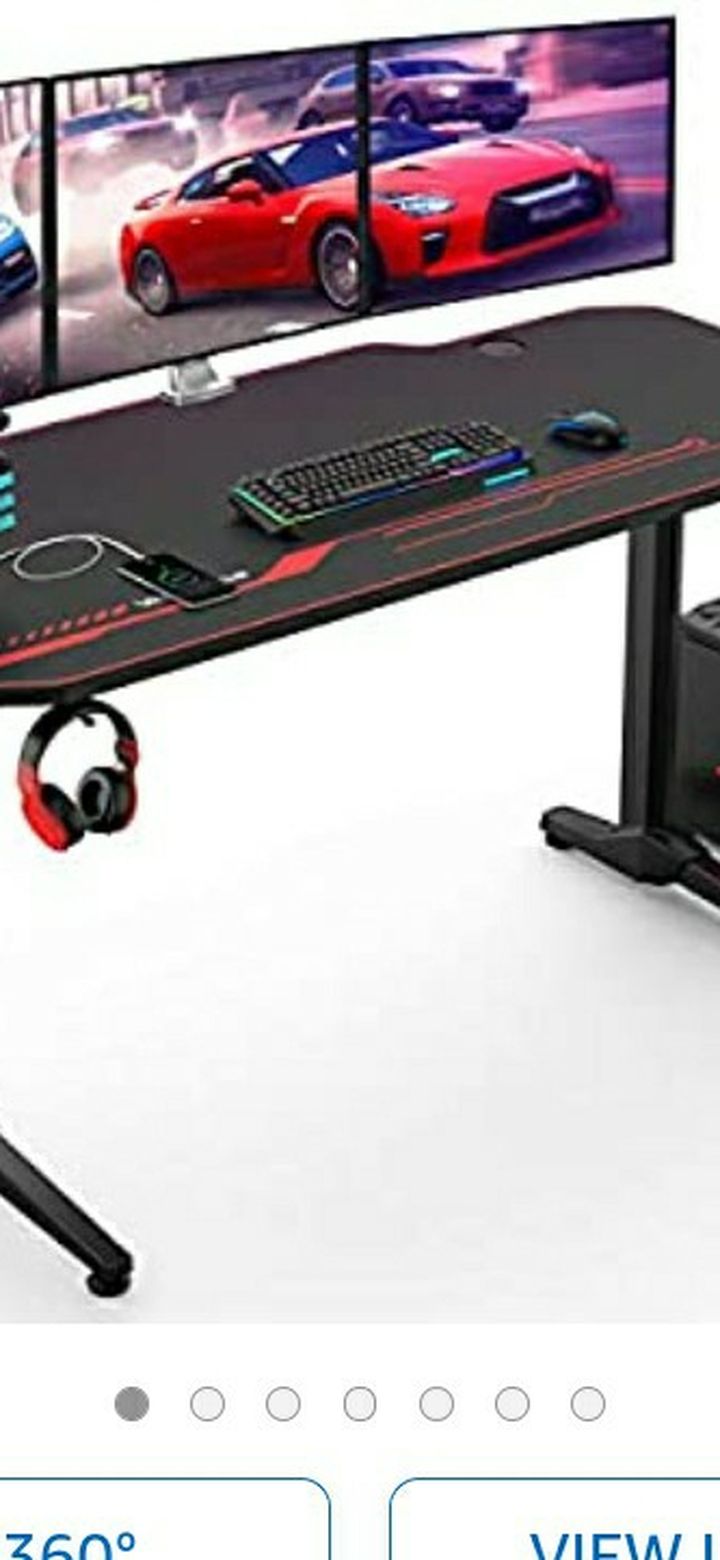 VANSPACE 55 Inch Gaming Desk with Free Mouse Pad, Ergonomic T-Shaped Office Desk PC Computer Desk, Gamer Tables Pro Workstation with USB Gaming Handle