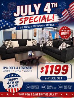 🔥July 4th Special🔥Brand New 2pc Name Brand Sofa and Loveseat $1199, 12 months interest free finance available. Delivery Available.