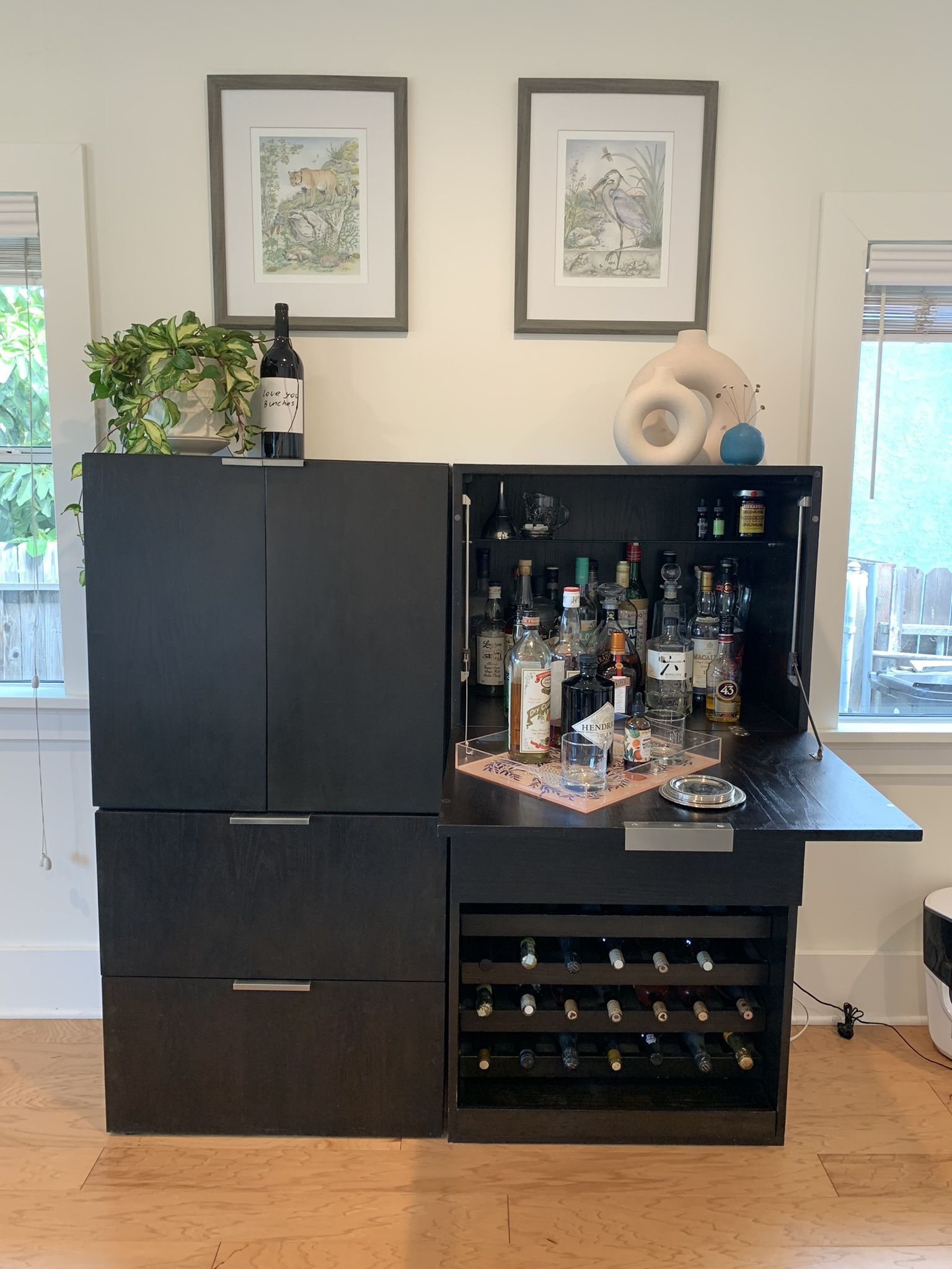 West Elm Cabinet with Bar, Wine Rack, and Storage Cabinets