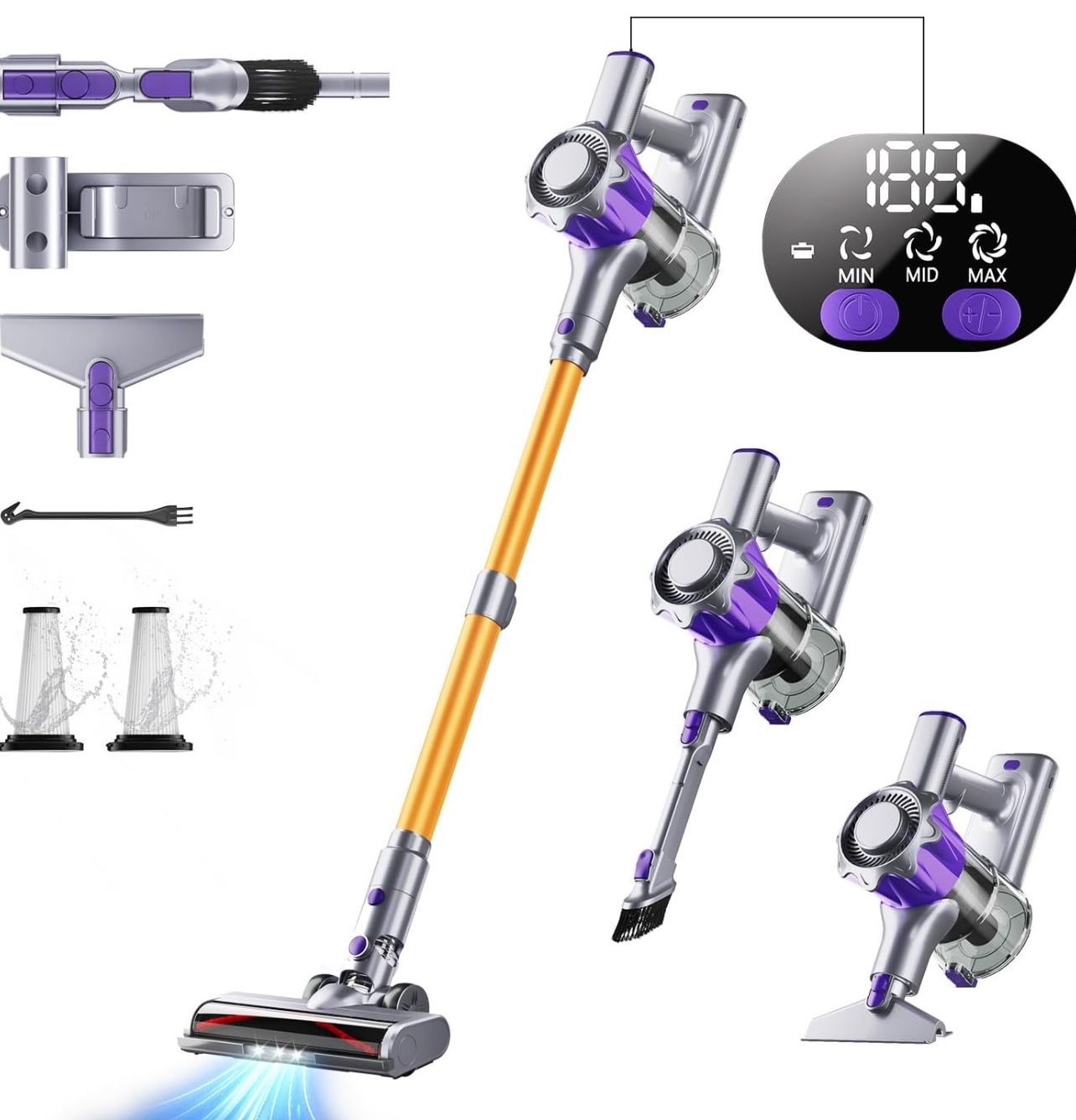 Cordless Vacuum Cleaner, 450W 40Kpa Powerful Stick Vacuum, Up to 50Mins Rechargeable Battery, Vacuum Cleaners for Home Anti-Tangled Lightweight Handhe