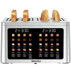 Mecity 4 Slice Toaster Wide Slot, Auto Lift Keep Warm Smart Toaster with Touch Screen, Dual Control Panel, Defrost, Auto Shut Off Digital Toasters for
