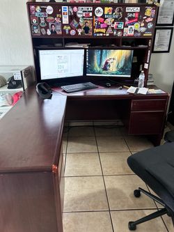 Large L-Shaped Office Desk with Drawers – Commercial Workstation