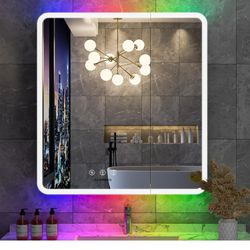 LED Medicine Cabinet with Lights, 30×32 Inch Lighted Medicine Cabinet with Mirror and Adjustable Lights, RGB Multicolor Backlit+3-Color Front Lighted,
