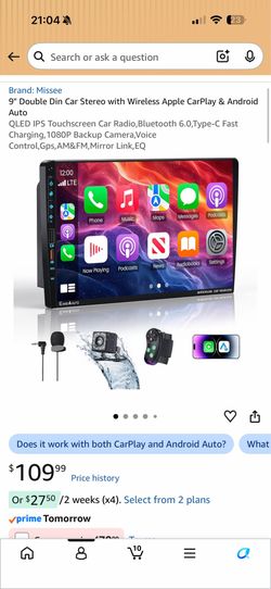 NEW Universal 9” Double DIN Car Stereo – Wireless Apple CarPlay & Android Auto, QLED Touchscreen, Backup Camera