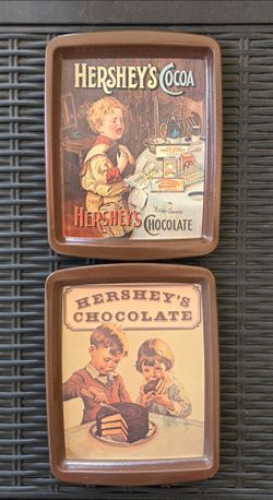 VINTAGE SET SMALL METAL HERSHEYS TRAY PRODUCED IN 1982.