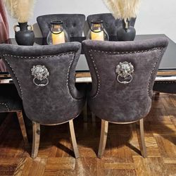 BLACK GLASS TOP w/ CHROME dining table