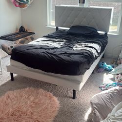 Queen Bed Frame White Fabric 