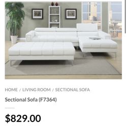 White Faux Leather Sectional Sofa - Ottoman Sold Separately 
