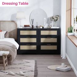 Redlife Dresser with 6 Drawers, MDF Wood Black, 47.2 in