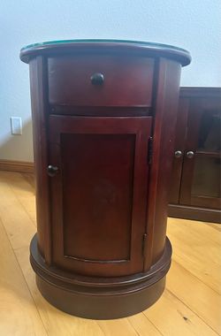 Swiveling Round End Table Storage Cabinet