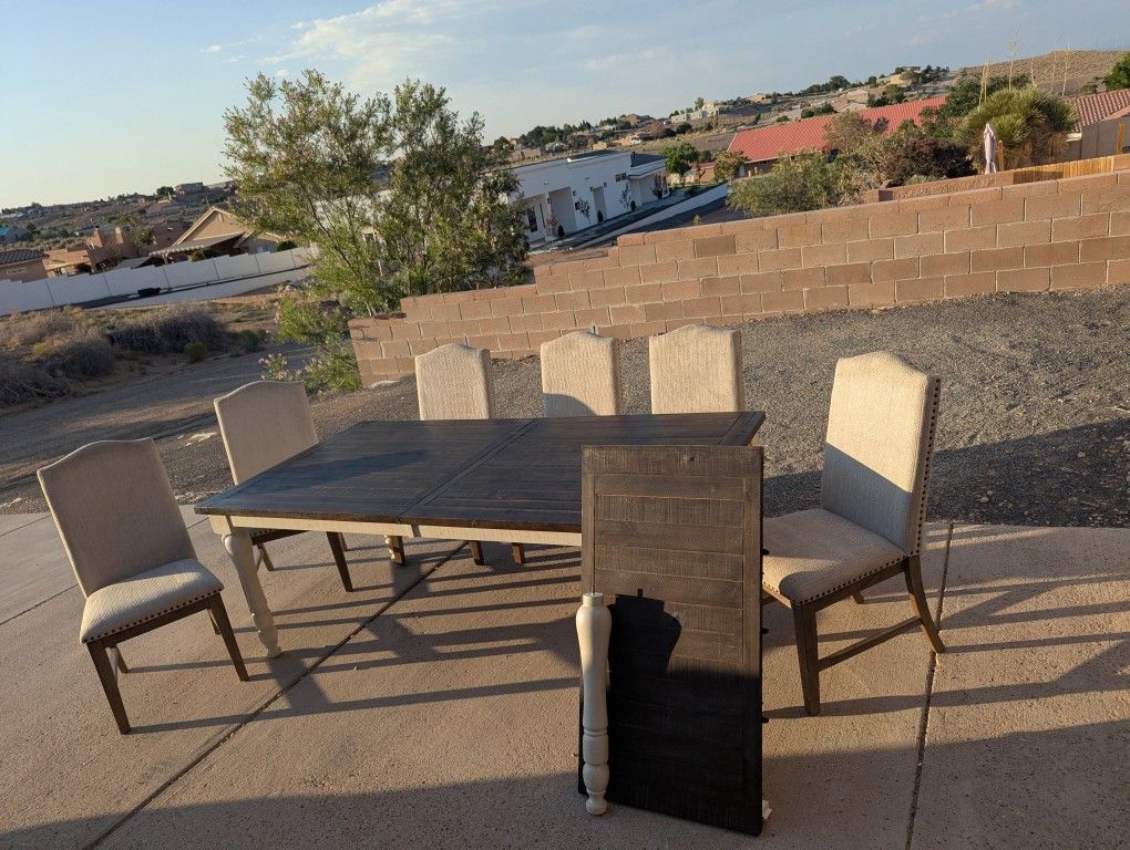 Farmhouse Kitchen Table With Center Extension Six Chairs