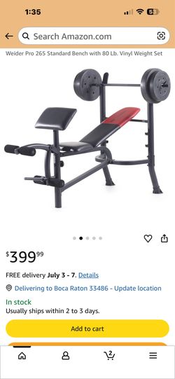 Weider Pro 265 Standard Bench with 80 Lb. Vinyl Weight Set