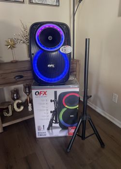 QFX 15” Bluetooth Rechargeable Party Speaker with Microphone , LED Party Lights  & Stand Included 🔊🎤🎶🔊🎶🎶  Brand new 