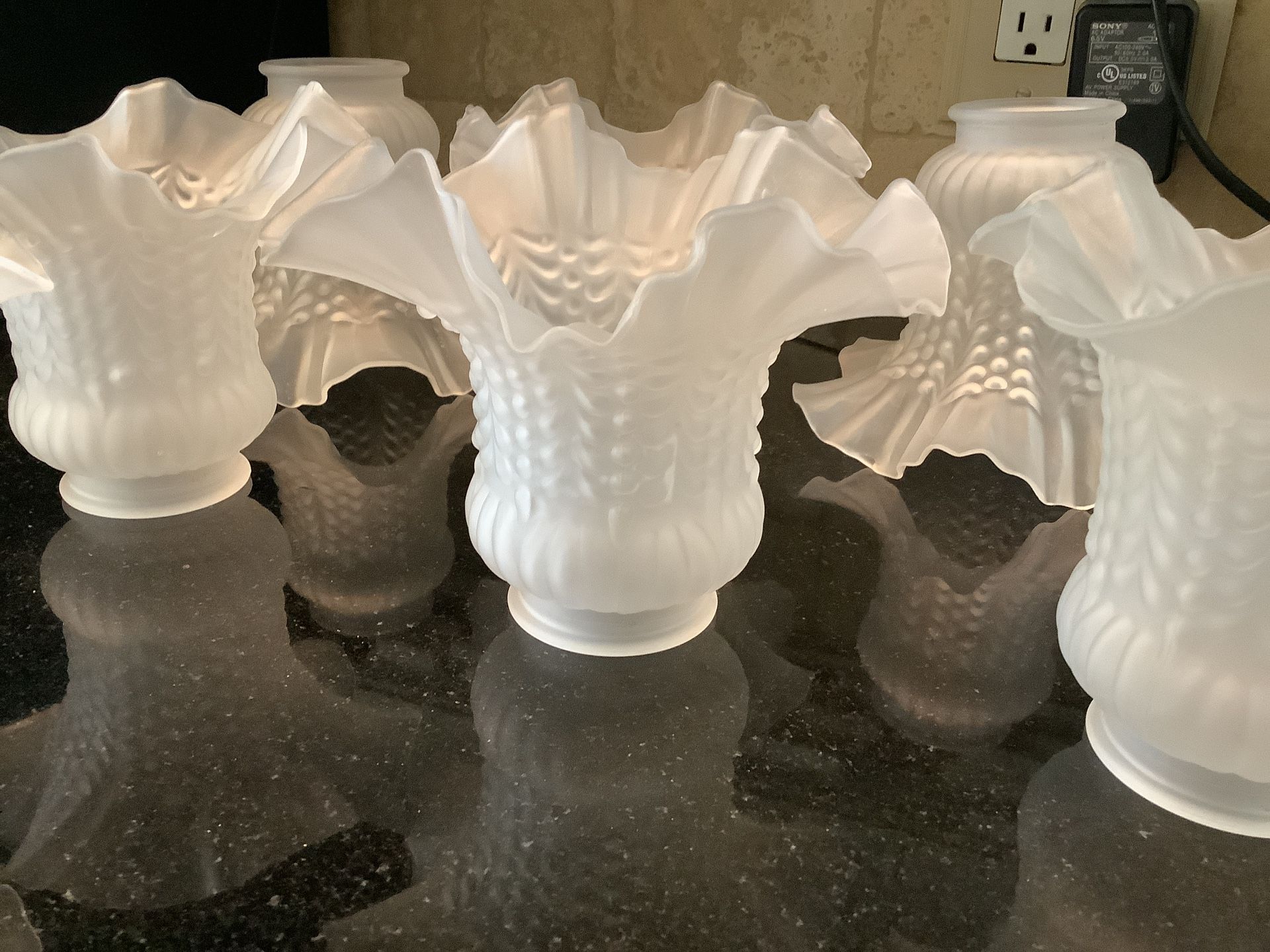 Vintage Antique Ruffled Tulip Frosted Glass  Shades Bell Shape - $25 Each Or $140 7 Pieces 