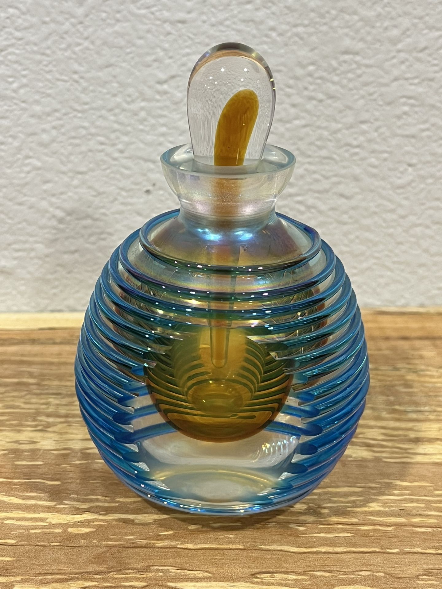 Vintage Art Deco Blue Opalescent Glass Perfume Bottle With Stopper