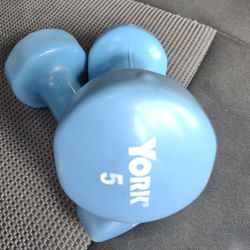 Set Of Two York Brand Hexagon Shape Rubber Grip Dumbbells 5 Lbs