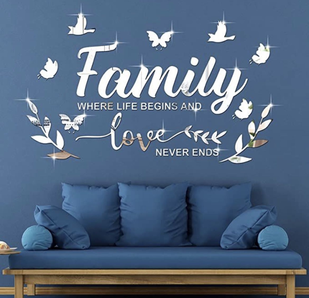 3D Acrylic Mirror Wall Decal Stickers Family Letter Quotes Acrylic Mirror Decor Removable Wall Art Decals DIY Motivational Butterfly Mural Stickers fo