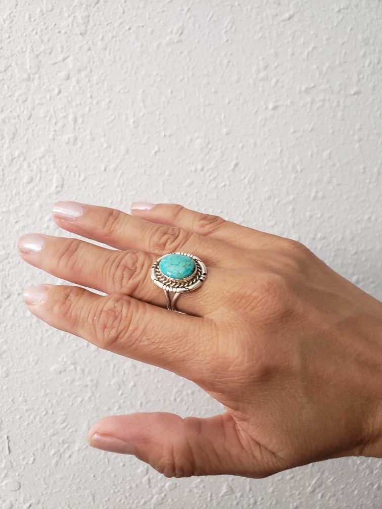 Sterling Silver 925 Kingman Turquoise Ring Size 6.5