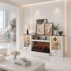 70" TV Stands with electric fireplace, Charging Station for TVs Up To 80'',