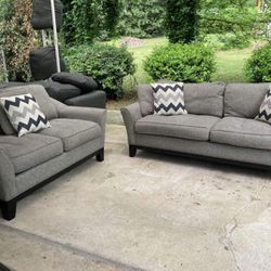 CINDY CRAWFORD PLUSH USED GRAY SOFA & LOVESEAT SET…$299 OBO…ALL OFFERS WELCOME!!!