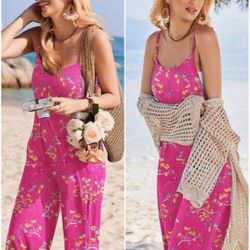 Ekouaer Women's Bohemian Style Wide Leg Floral Print Jumpsuit