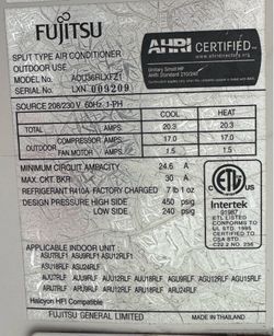 Fujitsu condenser model AQU36RLXFZ