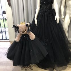 Stunning Black Formal Gown (M) & Matching Bear! Corset Back