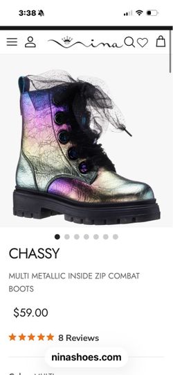 Nina Brand metallic inside zip combat boots girls