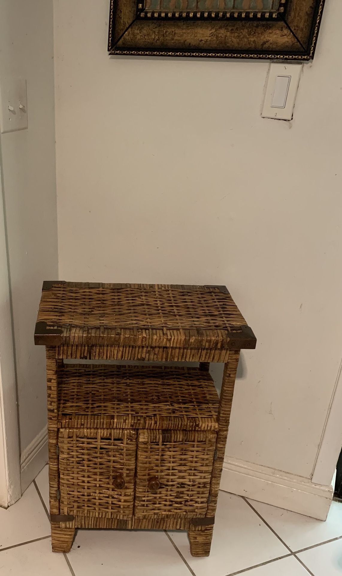 Boho rattan wicker small end bed side table measurements: 19”length, 13”width,28”hight