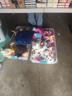 bins of stuffed animals
