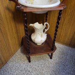 Antique Washstand With Pitcher & Bowl