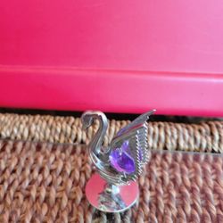 Chrome Plated Purple Austrian Crystal Mini Swan Figure